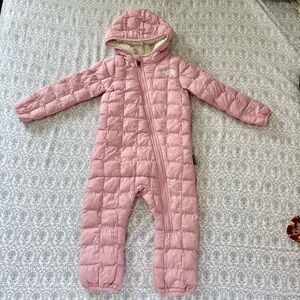 The North Face Light Pink Quilted Infant Hooded Snowsuit